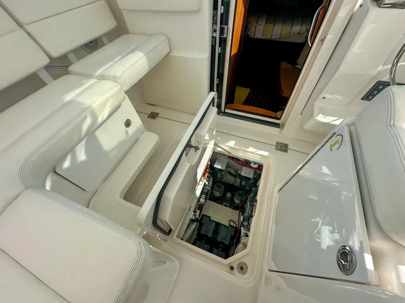 Slide: The Image of 2006 Tiara Yachts 3200 Open interior with engine compartment access. - 28