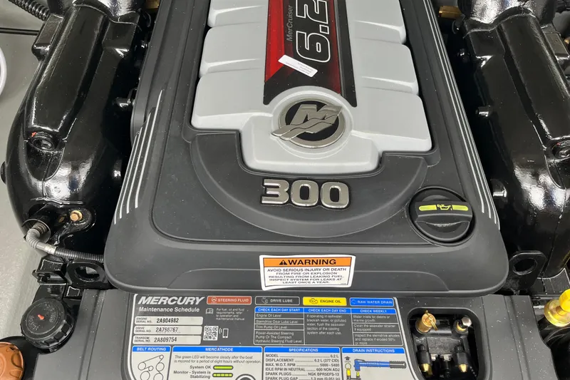 Slide: The Image of Engine of 2026 Crownline 270 SS boat, featuring Mercury 6.2L 300 horsepower. - 14