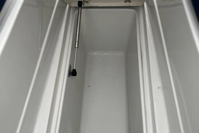 Slide: The Image of Storage compartment of 2026 Crownline 270 SS boat, featuring hydraulic lift support. - 17