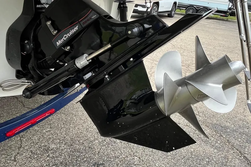 Slide: The Image of Crownline 270 SS 2026 boat with MerCruiser Bravo Three outdrive and dual propellers. - 21