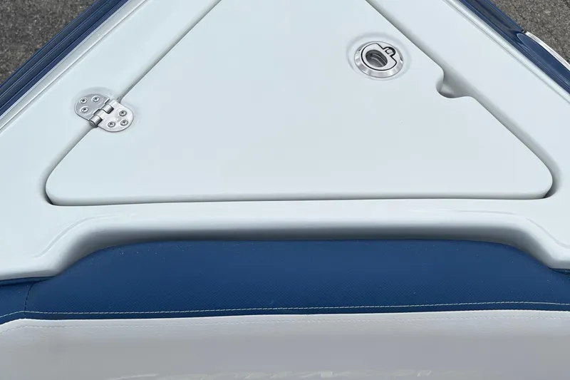 Slide: The Image of 2026 Crownline 270 SS boat deck with blue and white upholstery. - 3