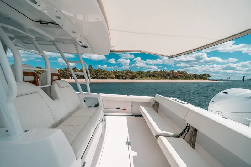 Slide: The Image of Luxury Everglades 395cc boat interior with ocean view, 2022 model. - 35