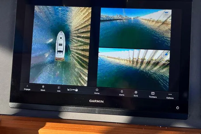 Slide: The Image of Garmin display showing Sargo 36 boat navigation with multiple camera views, 2024 model. - 7