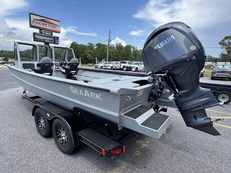 Slide: The Image of 2026 SeaArk 2072 MV Flat Cat boat with Yamaha engine on a trailer. - 16