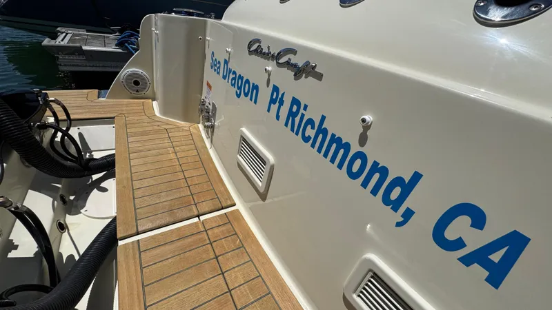 Slide: The Image of 2023 Chris-Craft Calypso 35 boat with teak deck, docked in Pt Richmond, CA. - 33