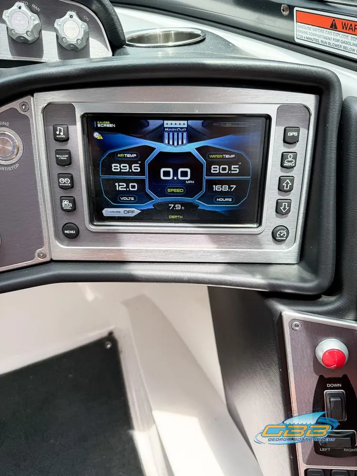 Slide: The Image of 2017 MasterCraft XT20 dashboard display showing temperature, speed, and voltage readings. - 16