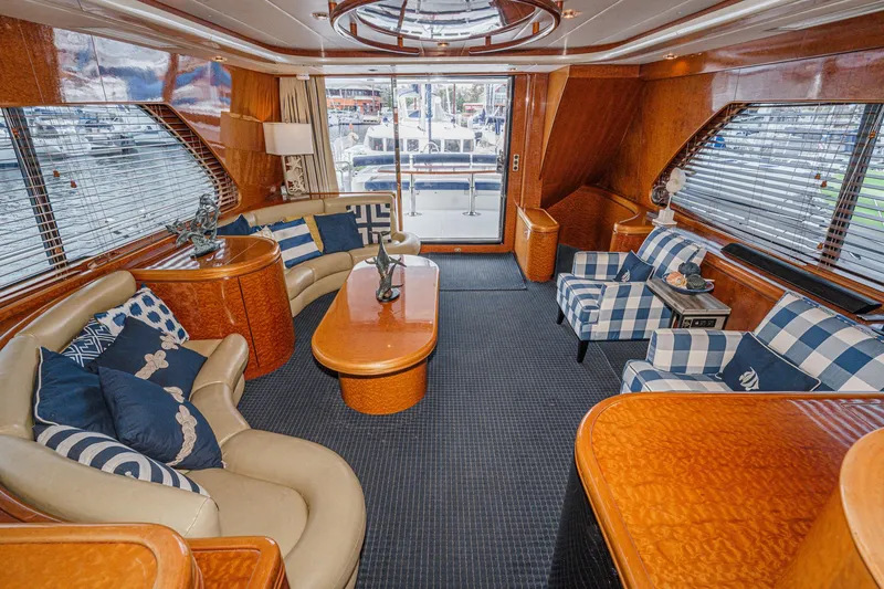 Slide: The Image of Luxurious interior of a 1999 Horizon 70 Motor Yacht with elegant seating and decor. - 28