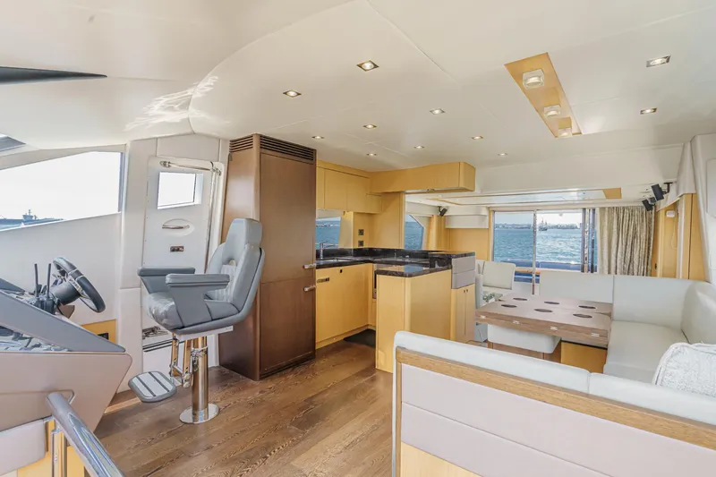 Slide: The Image of Luxurious interior of 2017 Sunseeker Manhattan 65 yacht with modern furnishings and ocean view. - 25