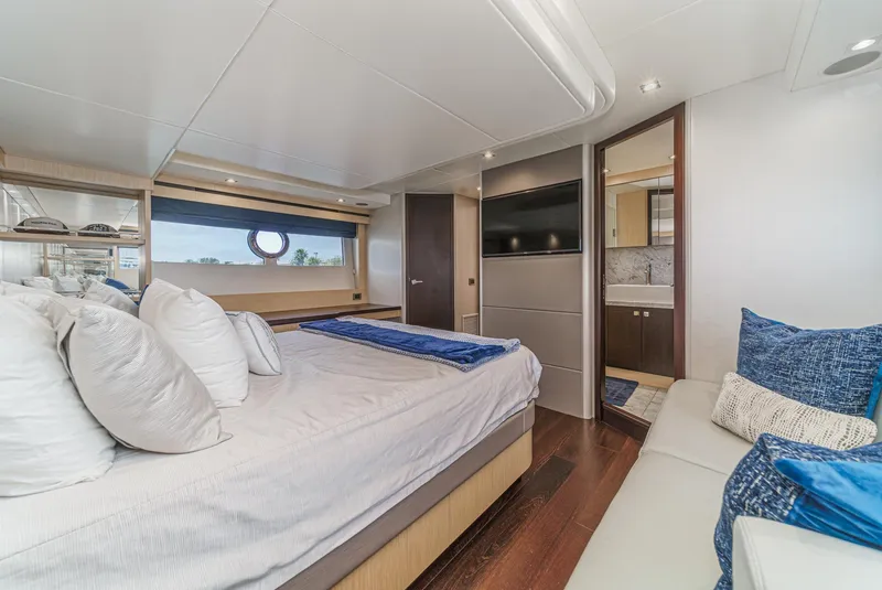 Slide: The Image of Luxurious bedroom interior of 2017 Sunseeker Manhattan 65 yacht with modern decor. - 34