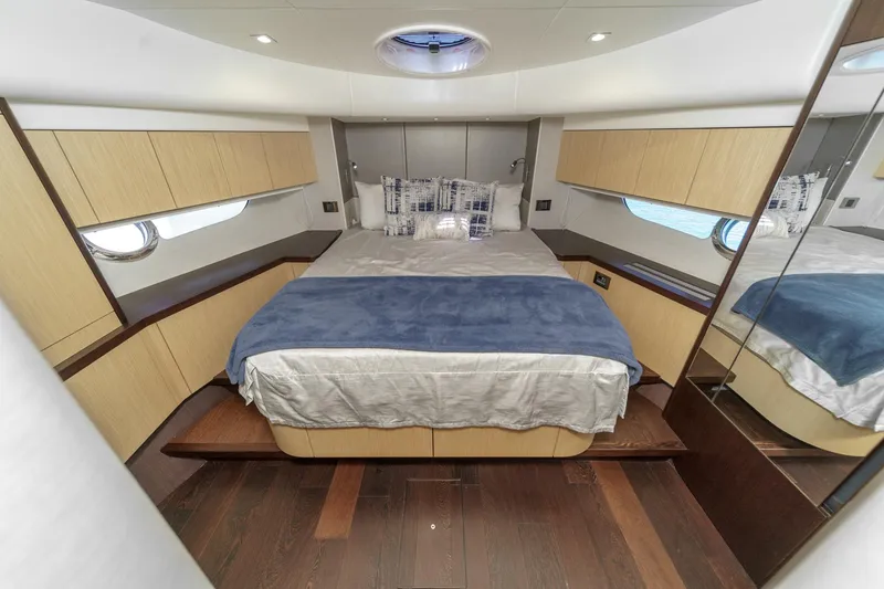 Slide: The Image of Luxurious bedroom interior of 2017 Sunseeker Manhattan 65 yacht with modern design and cozy bedding. - 38