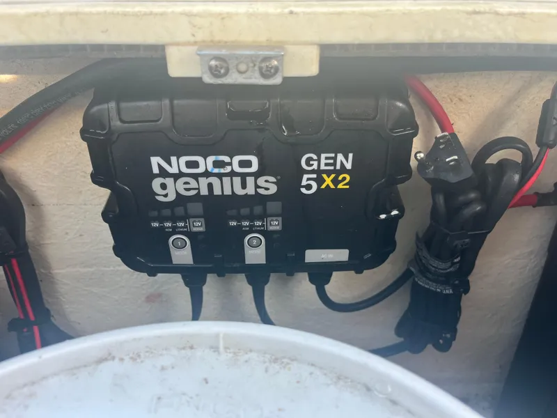 Slide: The Image of NOCO Genius GEN5X2 battery charger installed on a 1971 Aquasport 222 boat. - 15