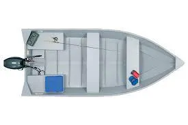 Slide: The Image of 2025 G3 Guide V12 boat, top view, featuring seating and motor. - 5