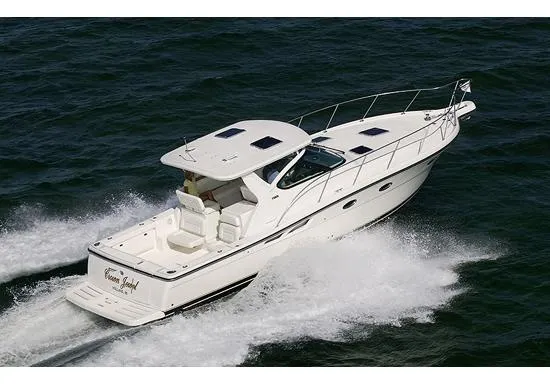 Slide: The Image of Engine compartment of a 2005 Tiara Yachts 3600 Open, showcasing dual inboard engines. - 29