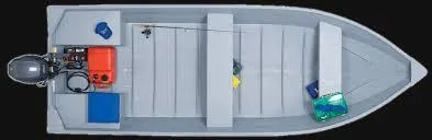 Slide: The Image of 2025 G3 Guide V16 XT boat, top view, featuring seating and fishing gear. - 4