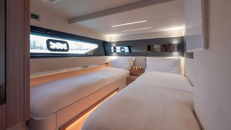 Slide: The Image of Interior of Fjord 53XL yacht, luxurious bedroom, 2023 model. - 17