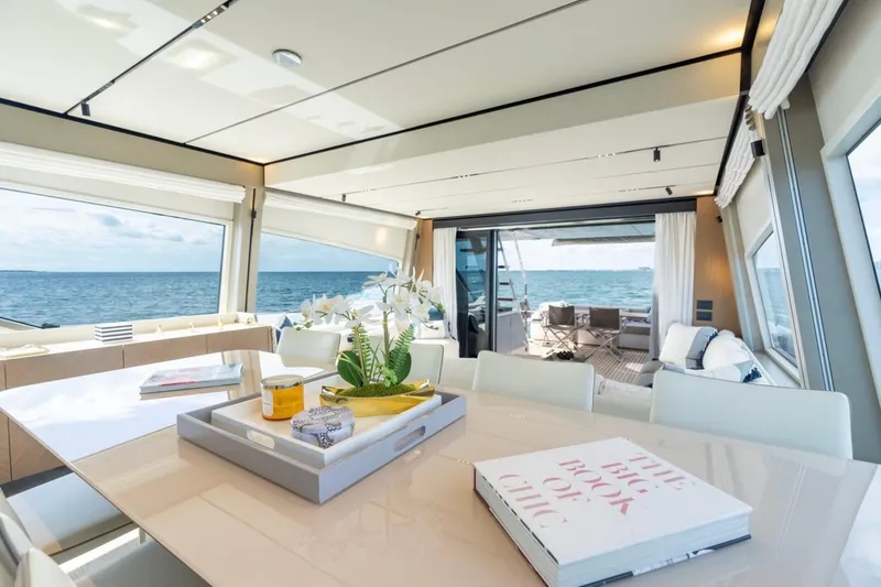 Slide: The Image of Luxurious interior of 2024 Ferretti Yachts 720 with ocean view and elegant decor. - 33