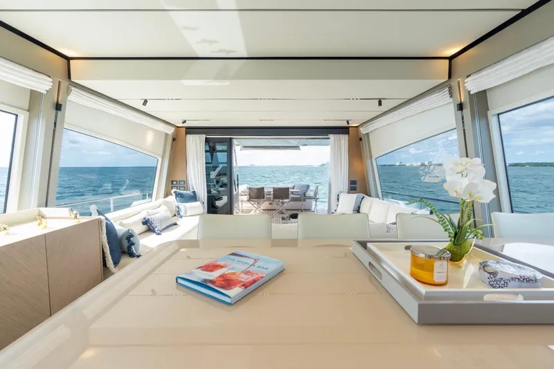 Slide: The Image of Luxurious interior of 2024 Ferretti Yachts 720 with ocean view and elegant decor. - 35