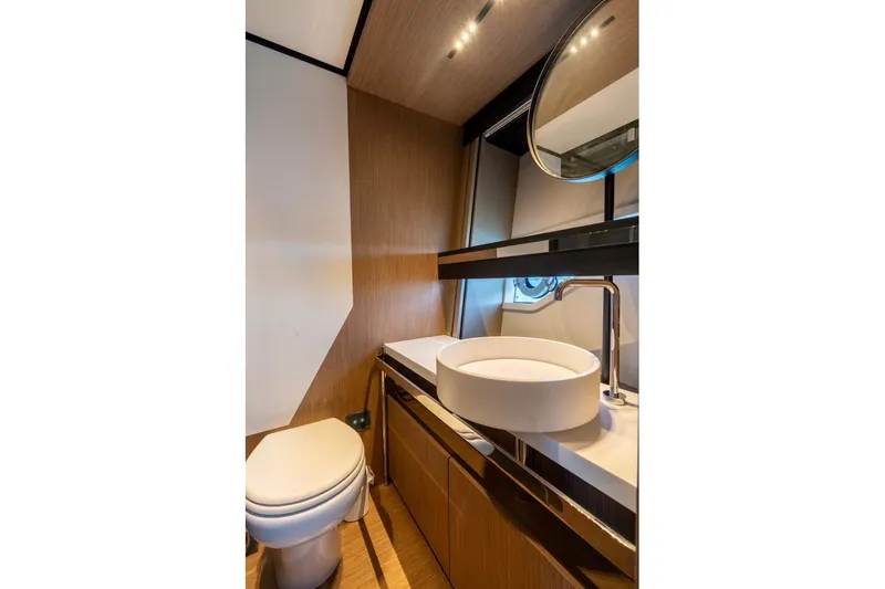 Slide: The Image of Luxurious bathroom interior of 2024 Ferretti Yachts 720, featuring modern fixtures and elegant design. - 51