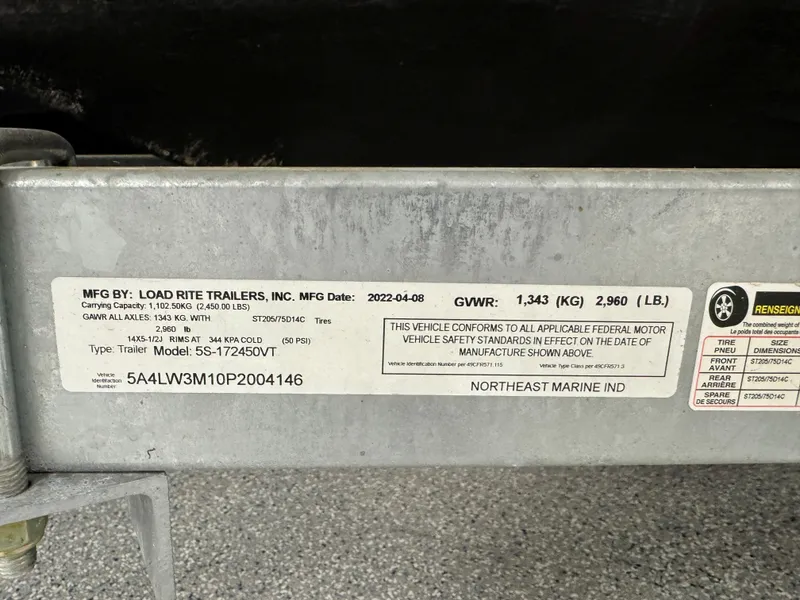 Slide: The Image of Label on Load Rite trailer showing specifications and manufacturing details. - 20