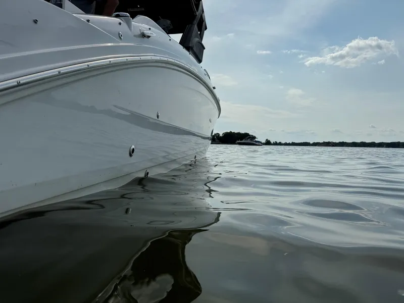 Slide: The Image of 2023 Sea Ray SDX 290 Outboard on calm water, side view. - 13