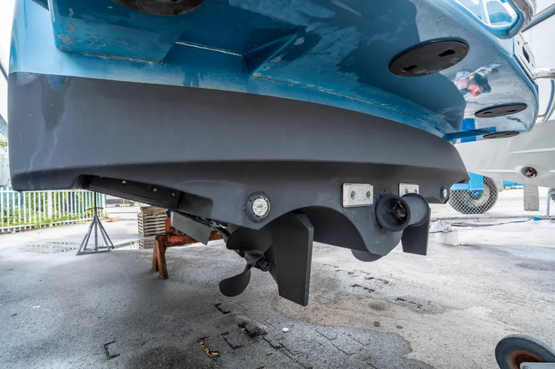 Slide: The Image of 2018 VanDutch 30 yacht hull and propeller detail in dry dock. - 29