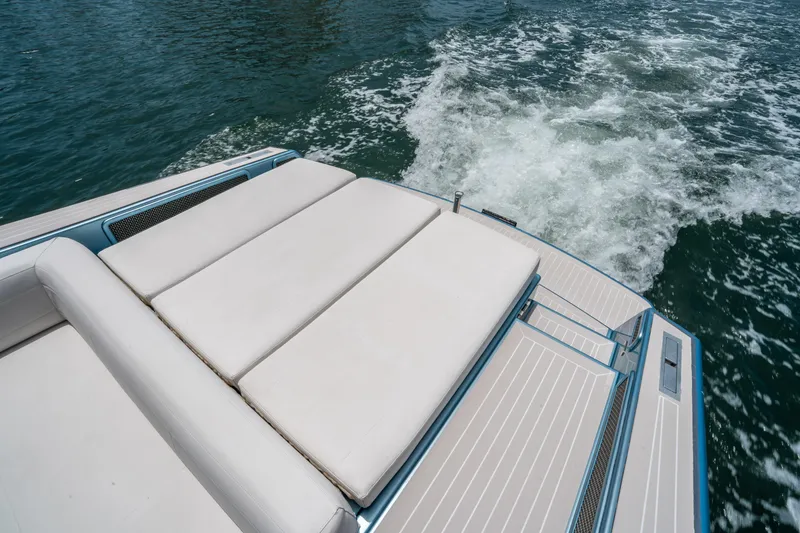 Slide: The Image of 2018 VanDutch 30 yacht with sleek deck design cruising on water. - 8