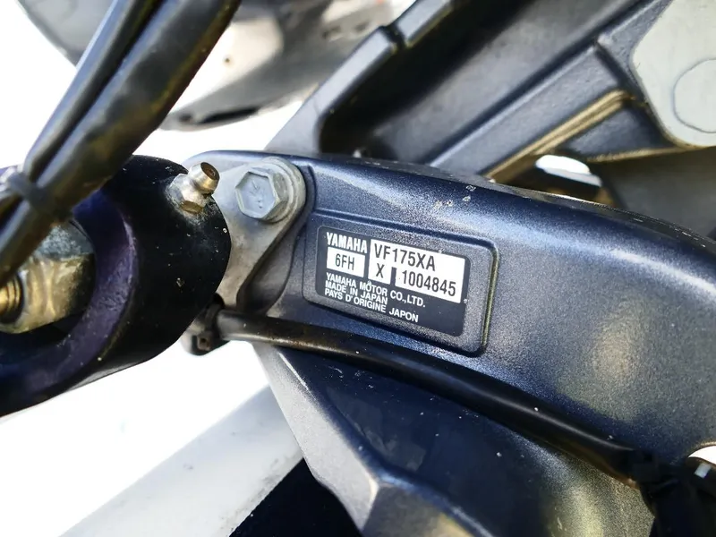 Slide: The Image of Close-up of Yamaha VF175XA engine part on 2021 Starcraft SVX 211 OB boat. - 18