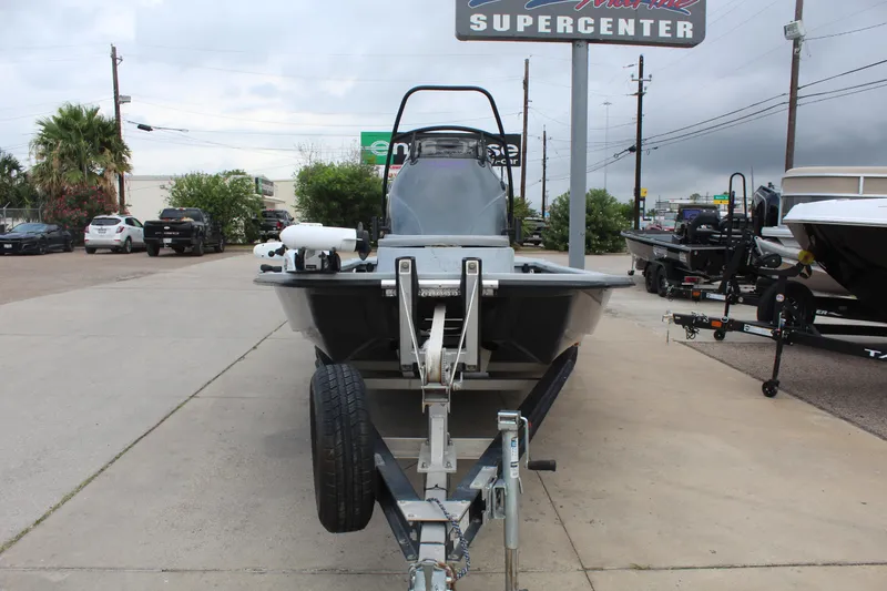 Slide: The Image of 2019 Shoalwater 23 Catamaran on trailer at dealership, front view. - 3