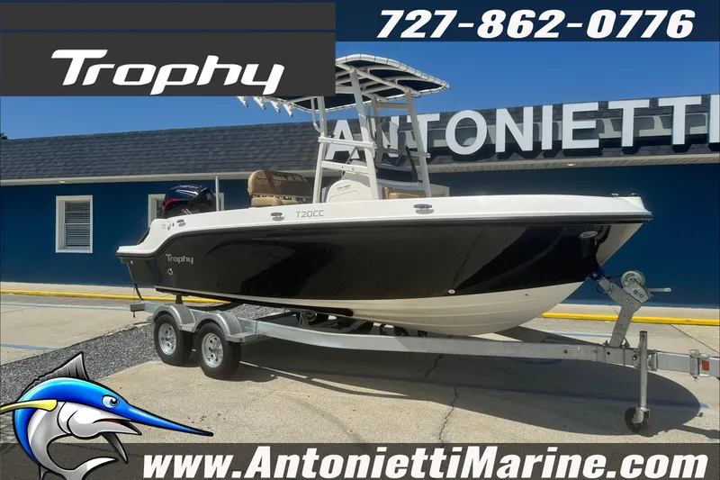 The Image of 2025 Trophy T20 CC boat on trailer at Antonietti Marine dealership. - 0