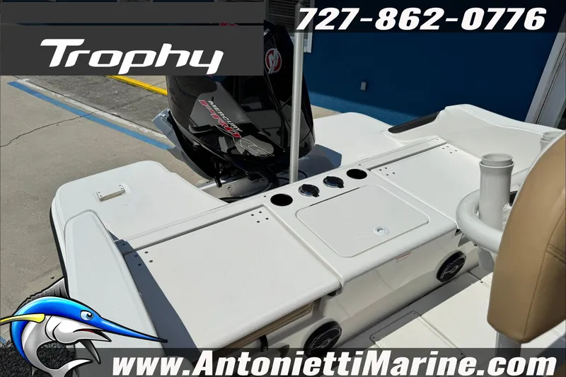 Slide: The Image of 2025 Trophy T20 CC boat deck with motor, displayed at Antonietti Marine. - 10