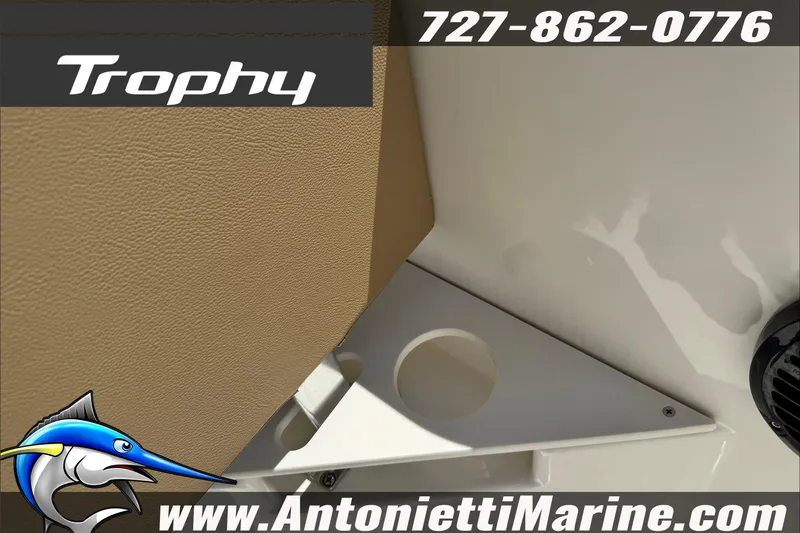Slide: The Image of 2025 Trophy T20 CC boat interior detail with cup holder, Antonietti Marine branding. - 27