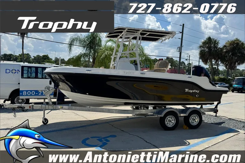 Slide: The Image of 2025 Trophy T20 CC boat on trailer at Antonietti Marine dealership. - 3