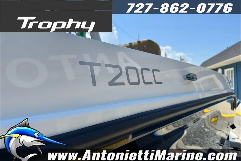 Slide: The Image of 2025 Trophy T20 CC boat displayed at Antonietti Marine dealership. - 5