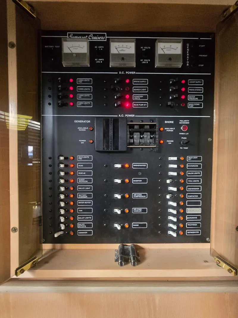 Slide: The Image of Electrical control panel of a 1996 Sumerset 82'x 18' Widebody Houseboat. - 38