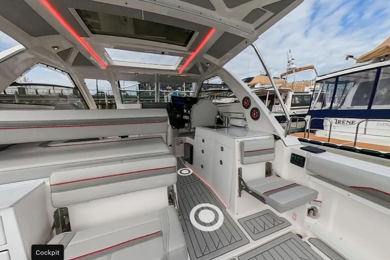 Slide: The Image of Interior of 2026 Solara S-310 Sport Coupe boat, featuring modern seating and sleek design. - 15