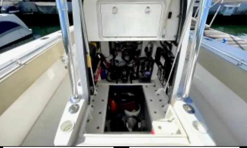Slide: The Image of 2008 Contender 36 Open boat interior showing storage and equipment compartment. - 31