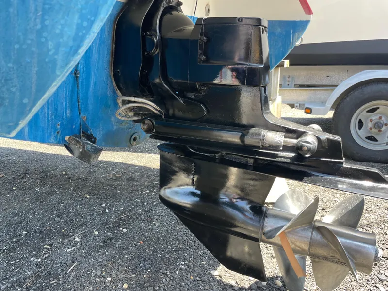 Slide: The Image of Close-up of a 2004 Cobalt 226 boat's propeller and drive system on a trailer. - 18