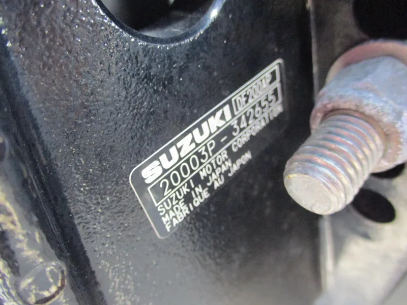 Slide: The Image of Close-up of Suzuki engine label on 2024 Blue Wave 2800 Makaira boat. - 36