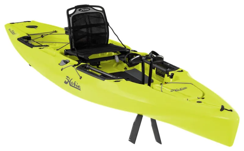 Slide: The Image of 2025 Hobie Mirage Outback kayak in bright yellow with pedal drive system. - 5