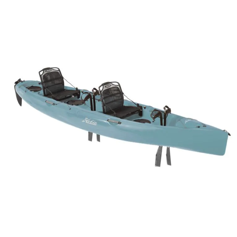Slide: The Image of 2025 Hobie Mirage Oasis kayak, blue, tandem seats, pedal-powered, ideal for recreational water activities. - 10