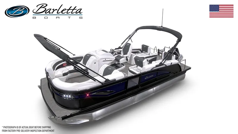 Slide: The Image of 2026 Barletta Corsa 23M pontoon boat with sleek design and spacious seating. - 10