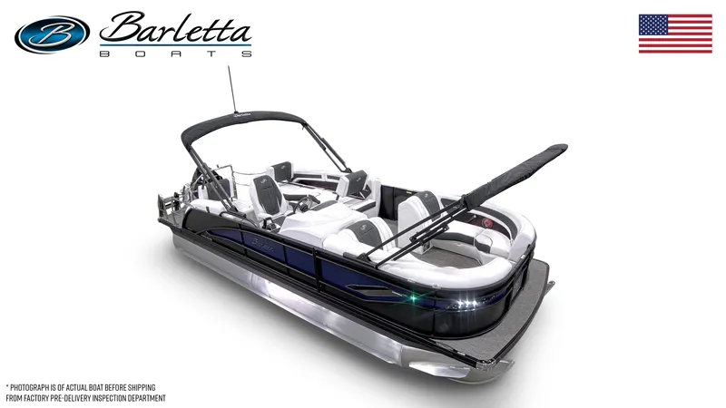 Slide: The Image of 2026 Barletta Corsa 23M pontoon boat with sleek design and modern features. - 7