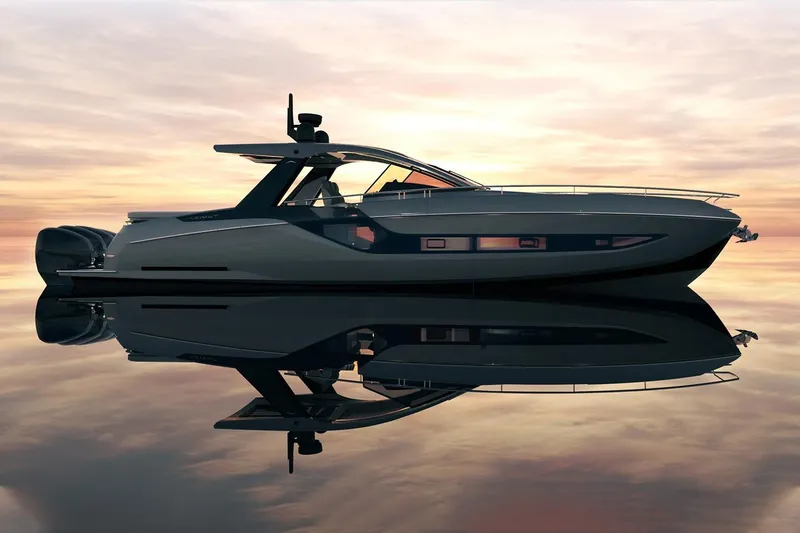 Slide: The Image of 2022 Azimut Verve 47 yacht on calm water at sunset. - 3