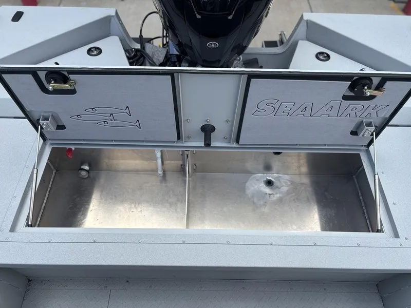 Slide: The Image of SeaArk ProCat 240 boat livewell with open lid, showcasing interior features, 2026 model. - 22