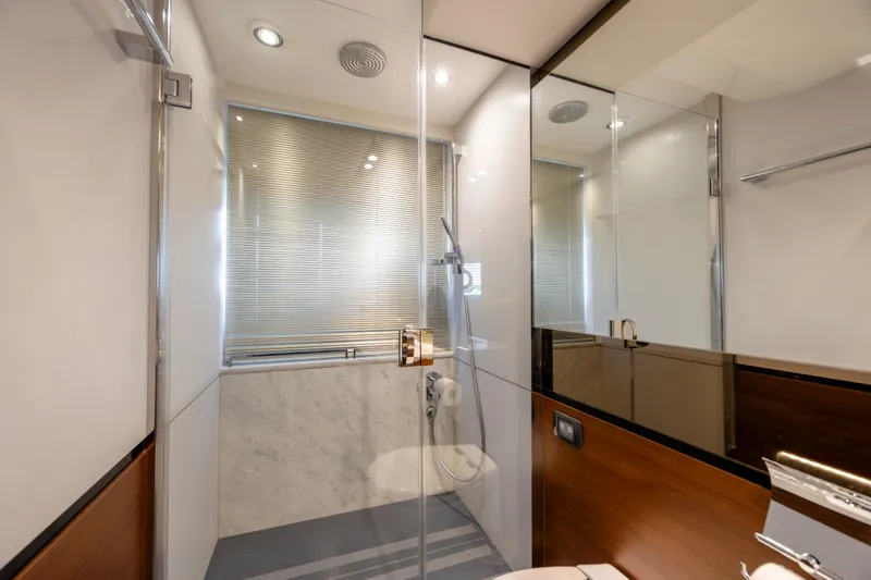 Slide: The Image of Luxurious bathroom interior on 2017 Princess S65 yacht, featuring modern fixtures and elegant design. - 44