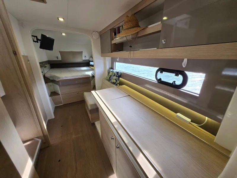 Slide: The Image of Luxurious interior of 2018 Bali 4.1 Catamaran with cozy bedroom and modern furnishings. - 17