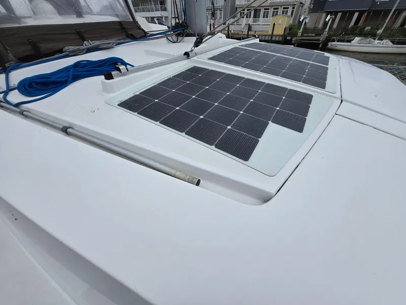 Slide: The Image of 2018 Bali 4.1 Catamaran with solar panels and blue ropes on deck. - 73