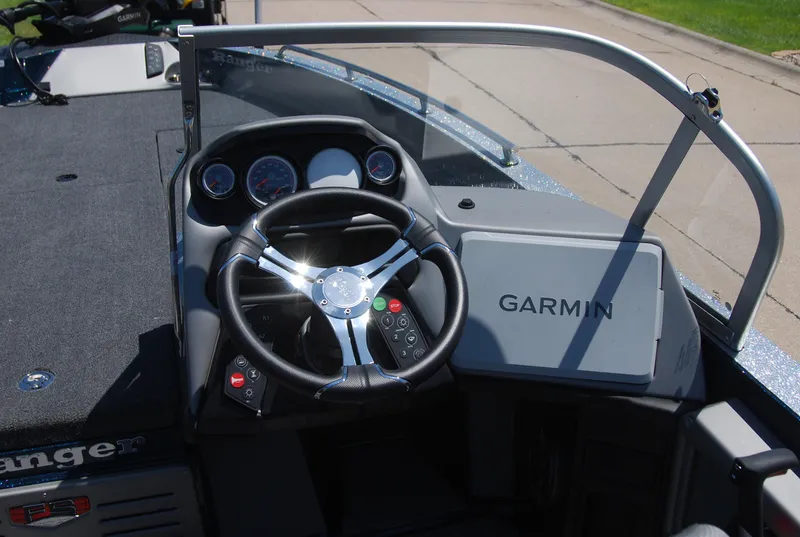 Slide: The Image of 2025 Ranger 620FS Cup Equipped boat dashboard with Garmin navigation system. - 5