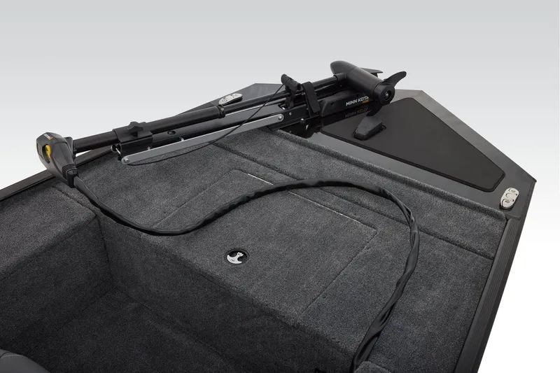 Slide: The Image of 2025 Tracker Panfish 17 boat interior with Minn Kota trolling motor. - 4