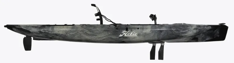 The Image of 2024 Hobie Outback DLX kayak, side view, featuring sleek design and pedal system. - 1